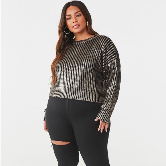 Plus Size Metallic Ribbed Sweater - Picture 4 of 4
